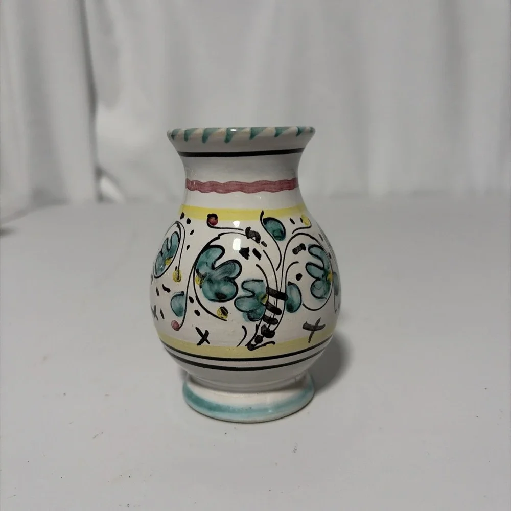 Vintage Deruta Italy Miniature Majolica Vase 4in Signed Abstract Floral Rooster